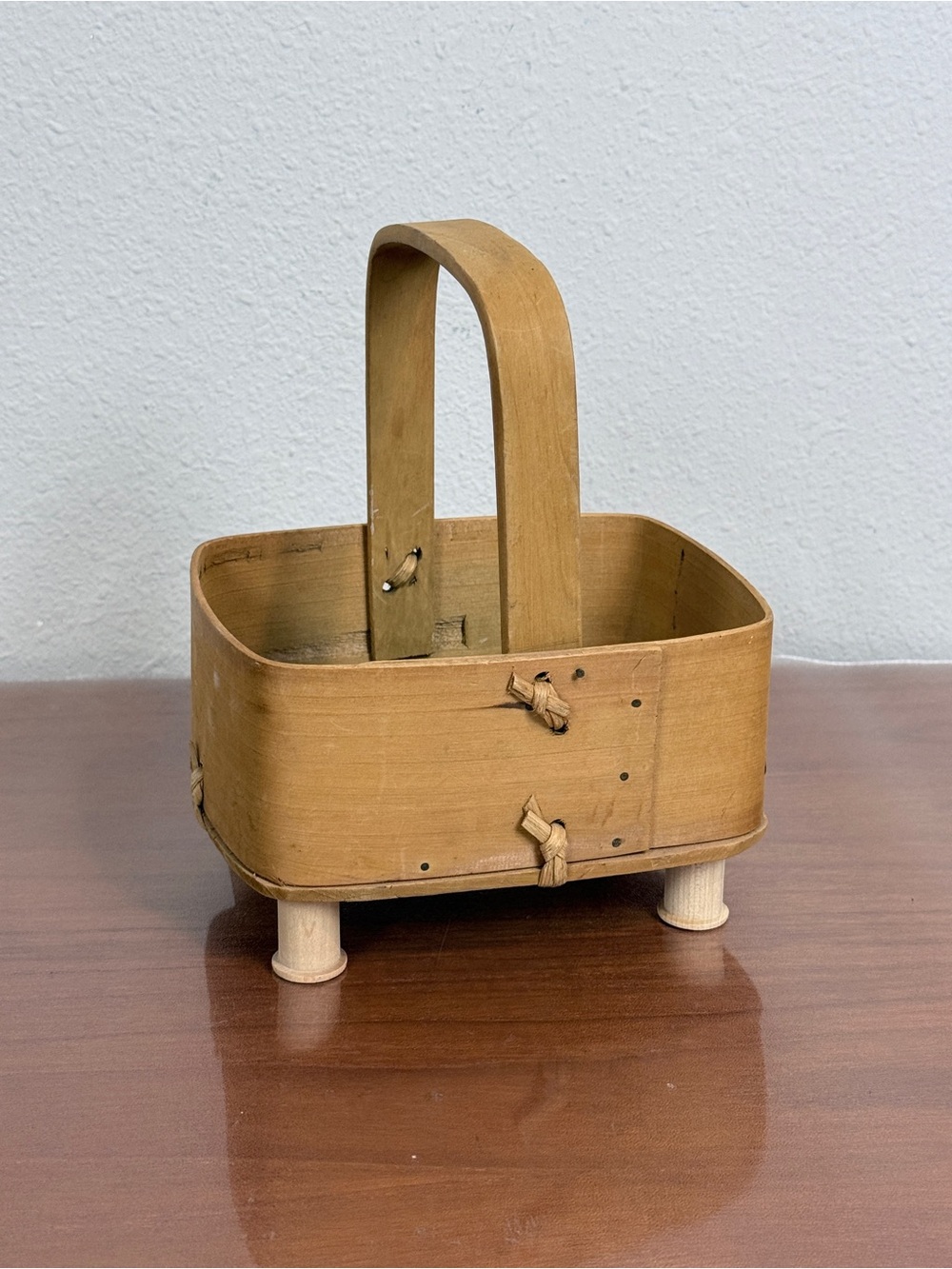 Vintage Bent Wood Basket with Sewing Spool Feet
